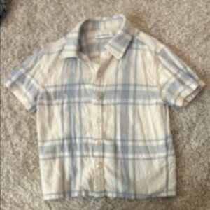 Abercrombie Kids Light Blue and White Linen Plaid Shirt